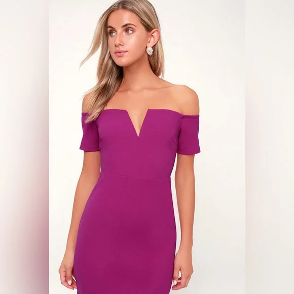 Lulus Magenta Off Shoulder Maxi Dress Formal Wedding Bridesmaid Gown NWT Size M - Picture 7 of 17